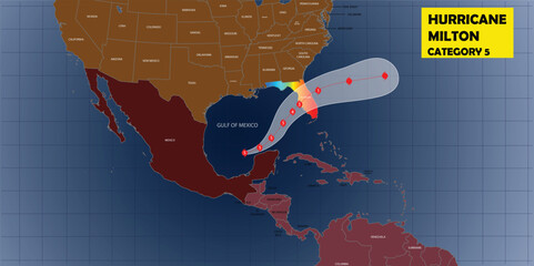 Category 5 Hurricane Milton expected path way. Hurricane Milton approaching the Gulf of Mexico, Florida.