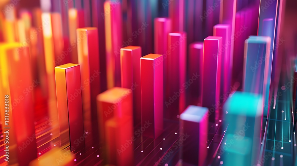 Poster vibrant 3d bar graph with colorful bars, showcasing a visual representation of data and trends.