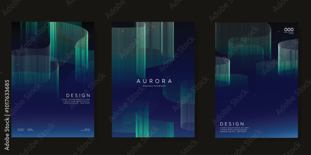 Wall mural modern gradient poster aurora design vector set. minimalist cover template with vibrant northern lig