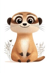 Fototapeta premium A flat style illustrated meerkat, isolate on white background, featuring vibrant colors and playful expressions.