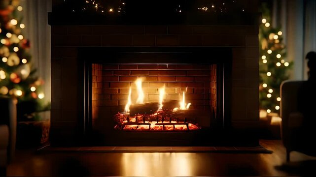 Close up view of a black framed brick fireplace cozy interior soft warm glow from the hearth, warm fireplace night, brick hearth view, night warmth