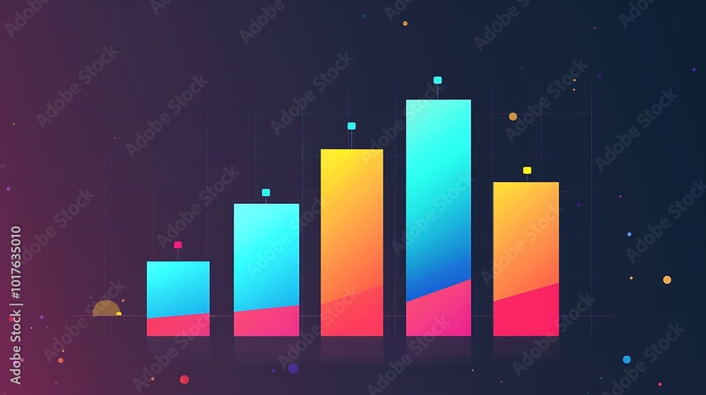 Poster modern colorful bar chart graphic representing data growth and success in business.