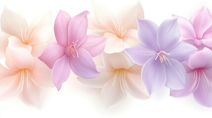 Obraz premium Delicate pastel-colored flowers on a white isolated background.