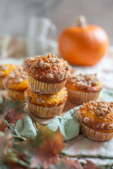 Pumpkin muffins with oat and brown sugar crumble