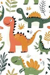 A flat style seamless pattern featuring Tyrannosaurus, isolate on white background, showcasing various playful poses.