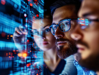 A group of IT professionals discussing the latest technology transformation trends in a tech-driven workplace.
