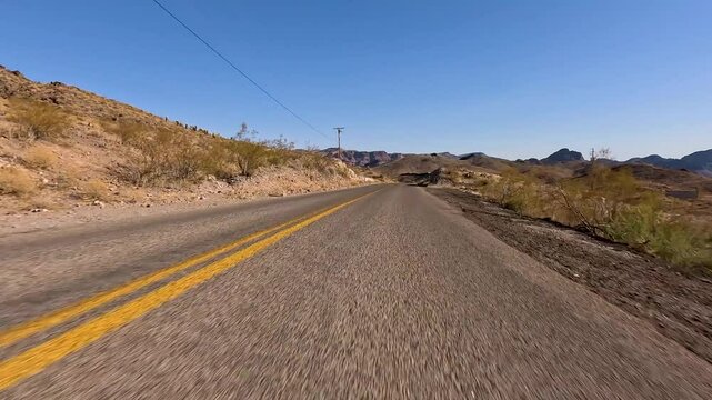 Driving up Route 66 towards Oatman, Arizona on the Arizona Sidewinder