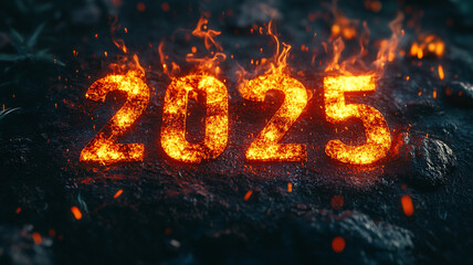 Celebrate the arrival of 2025 with fiery numbers representing the New Year
