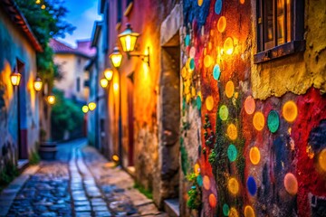 Fototapeta premium Bokeh Effect on Vintage Wall Textures in Postarzana - Stunning Panoramic Wallpaper