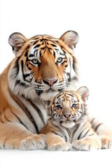 Fototapeta premium A family of tigers, isolate on white background, showcasing togetherness and bond.