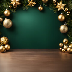 Realistic green Christmas background with beautiful ornaments
