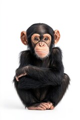 Naklejka premium A playful chimpanzee standing confidently, isolate on white background, showcasing its unique features.