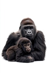 Obraz premium A loving family of gorillas, isolate on white background, symbolizing unity and affection.