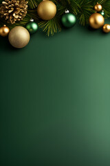 Realistic green Christmas background with beautiful ornaments