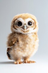Obraz premium A baby owl, isolate on white background, with fluffy feathers and a curious expression.
