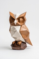 A low polygon style owl, isolate on white background, formed with geometric shapes and vibrant colors.