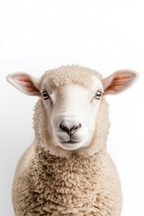 Obraz premium A sheep standing on all fours, isolate on white background, showcasing its woolly texture and features.