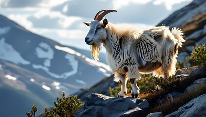 Obraz premium Majestic Goat on Rocky Mountain Landscape