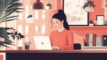 Businesswoman working on a laptop at a stylish co-working space