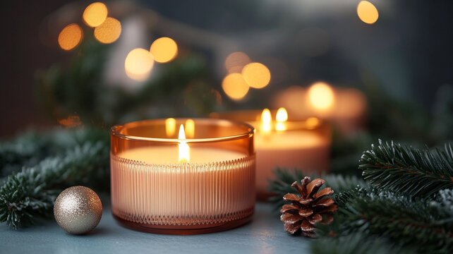 Celebrate the joyful arrival of New Year 2025 with candles, pinecones, and festive decorations
