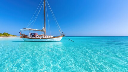 Tranquil Sailboat on Clear Tropical Waters