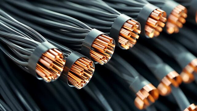 A close-up of copper wires bundled together, showing their shiny, exposed ends