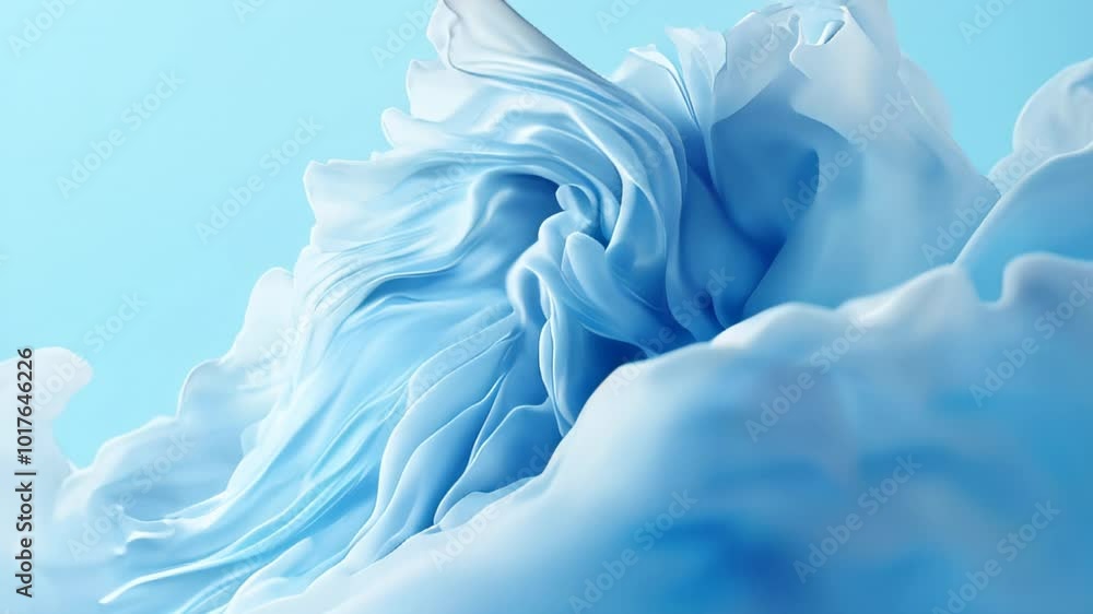 Poster a swirling display of blue and white fabric in a serene composition showcasing soft textures and int