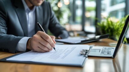 Corporate executives reviewing important contracts in a modern office setting