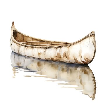 recommend clip art: Watercolor illustration of a canoe with reflection on the water.