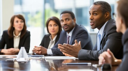 Fototapeta premium Corporate leaders discussing business growth strategies in an executive boardroom