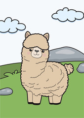 an alpaca with a view of with color. suitable for education for children