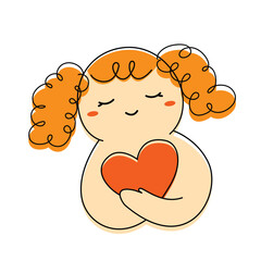 Hug yourself cartoon. Love yourself concept for mental health, sadness and depression