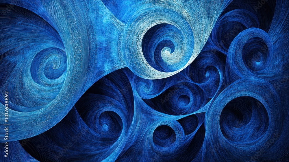 Poster abstract blue pattern: dynamic, swirling blue patterns with geometric elements, creating a visually 