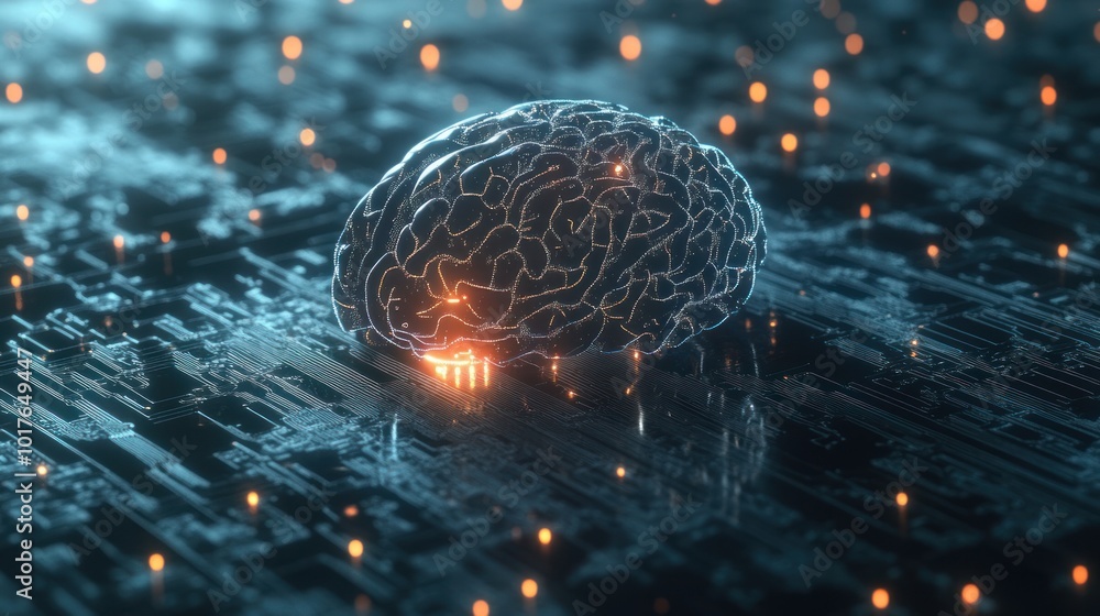 Poster ai brain with futuristic circuits, representing cutting-edge technology in ai brain development.