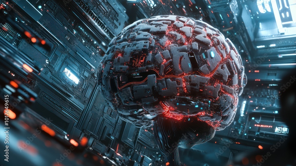 Poster ai digital brain with advanced circuitry, showcasing sophisticated neural networks for enhanced ai p