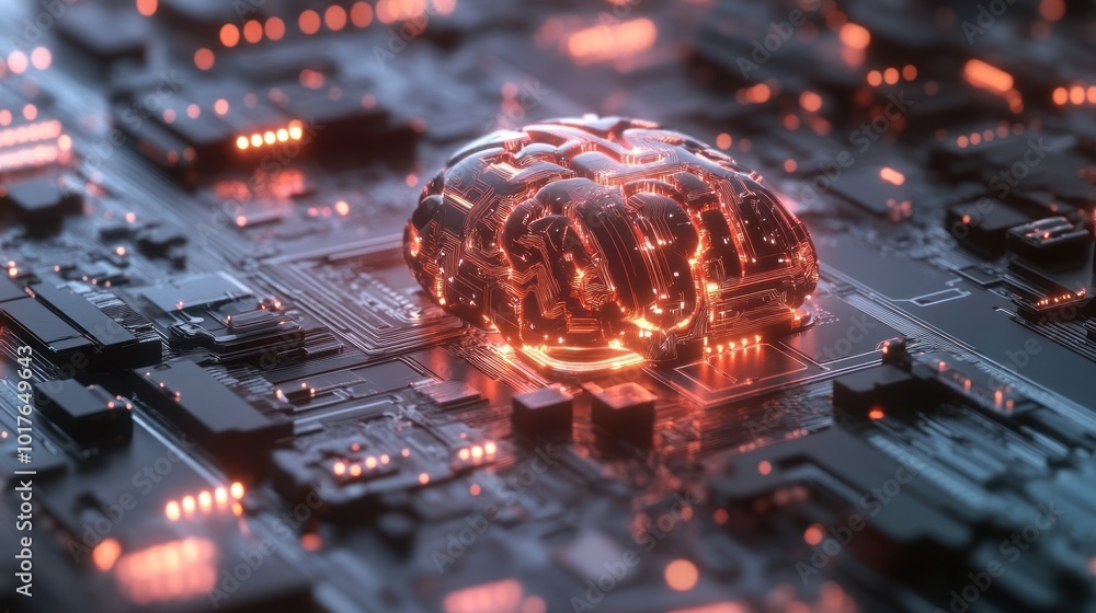 Poster ai digital brain with advanced circuitry, showcasing sophisticated neural networks for enhanced ai p