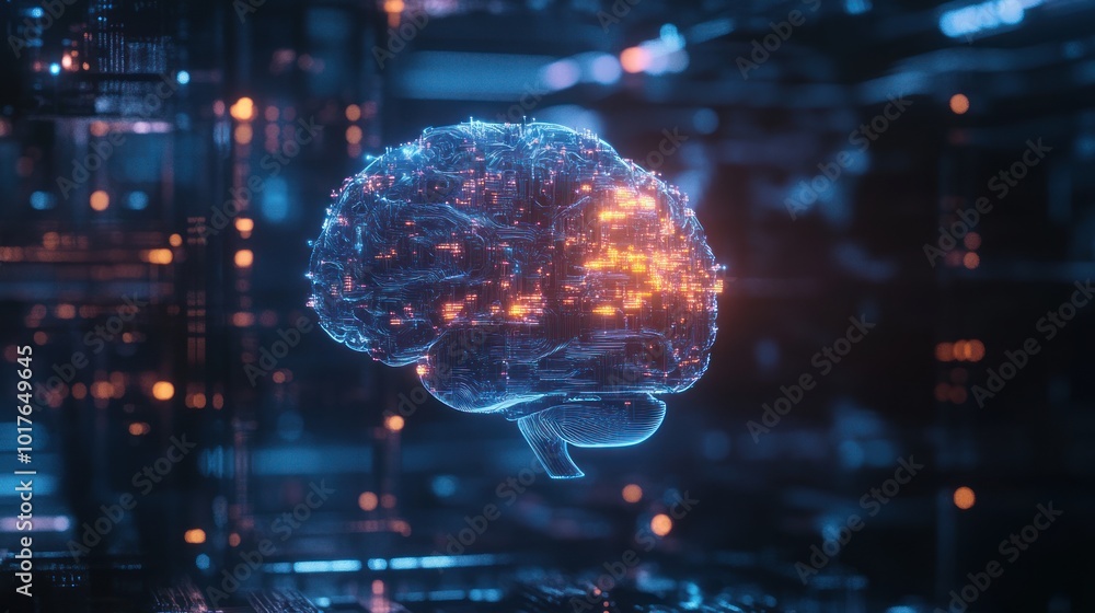 Poster ai digital brain with advanced circuitry, showcasing sophisticated neural networks for enhanced ai p