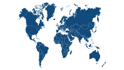 Naklejka premium World map. Blue modern vector map. Silhouette map