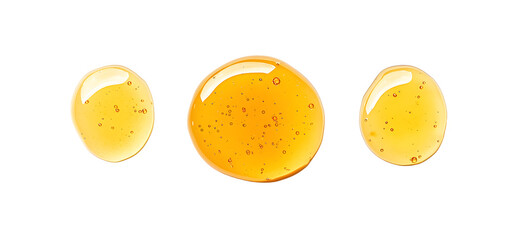 Fototapeta premium Honey droplets isolated on white, top view