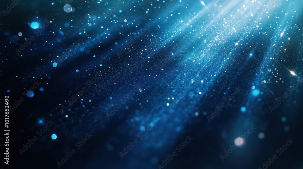 Poster blue abstract background with light effects: glowing light rays radiating across a deep blue abstrac