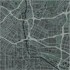 Map of Boyle Heights in California in a smooth dark style. Contains layered vector with roads water, parks, etc.