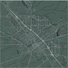 Map of Chico in California in a smooth dark style. Contains layered vector with roads water, parks, etc.