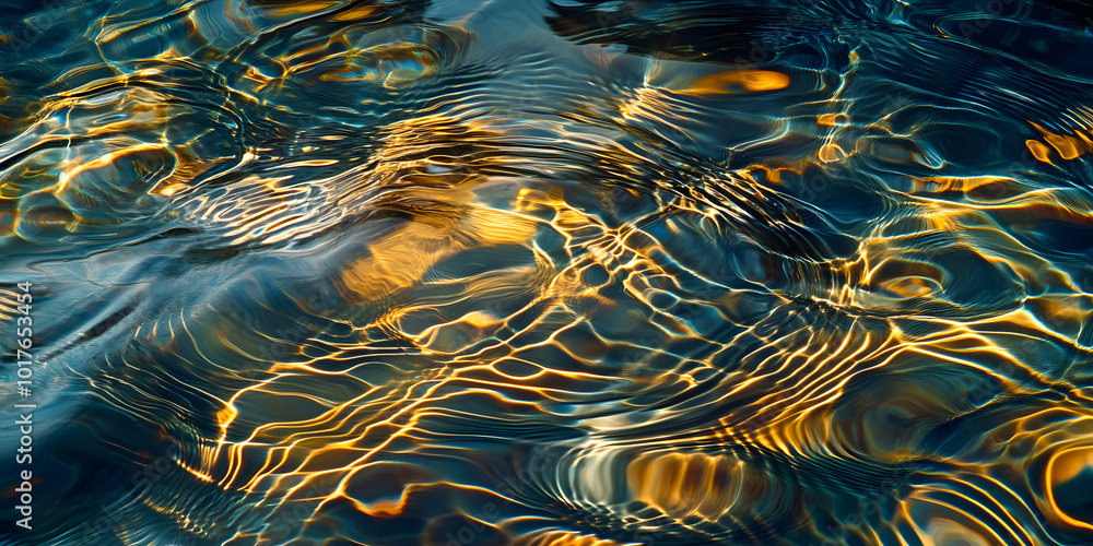 Poster water ripples: abstract patterns of light and shadow dance across a tranquil water surface, creating