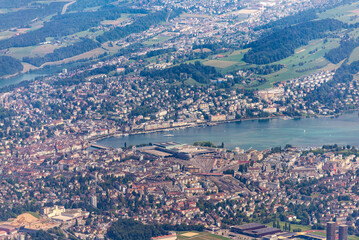 Spectacular Aerial view of Lucerne and the Lake of the Four Forest Cantons, Switzerland, 19 Aug 2022