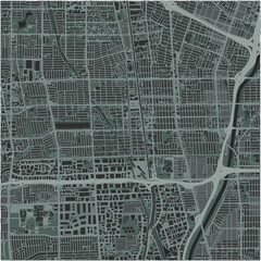 Map of Compton in California in a smooth dark style. Contains layered vector with roads water, parks, etc.