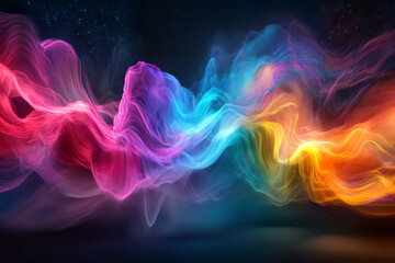 A digital art piece inspired by the Northern Lights, featuring flowing shapes and vivid colors projected onto a wall.