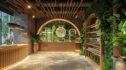 Organic Elegance A Sustainable Restaurant Oasis with Live Kitchen Views