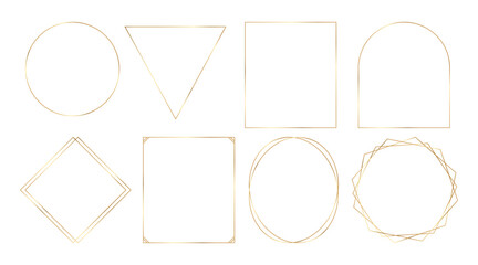 Set of thin geometric gold frame. Gold border, design element for decoration card, certificate, grand opening, party invitation