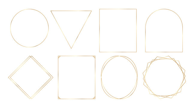 Set of thin geometric gold frame. Gold border, design element for decoration card, certificate, grand opening, party invitation