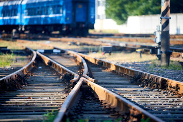 Large empty railroad crossing without fork. Concept of industrial logistic and transportation...